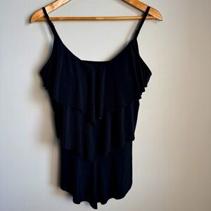 Magicsuit Women's 14 Layered Front Tankini Spaghetti Straps Black Beach Resort